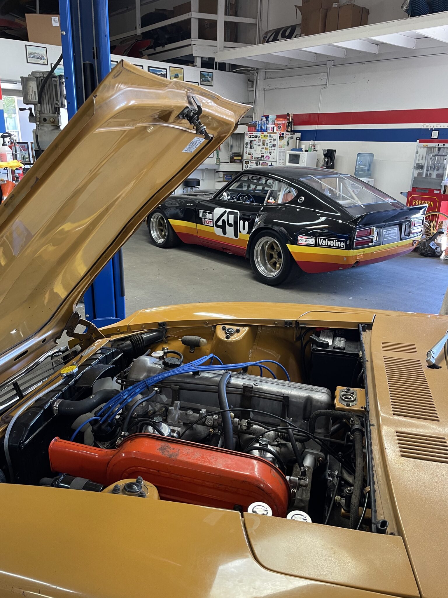 Drivetrain and engine bay detail during restoration